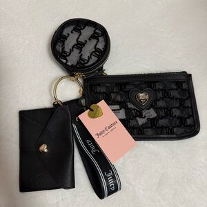Juicy Couture Black Mesh Monogram Wallet Coin Pouch Keychain Set Y2K McBling